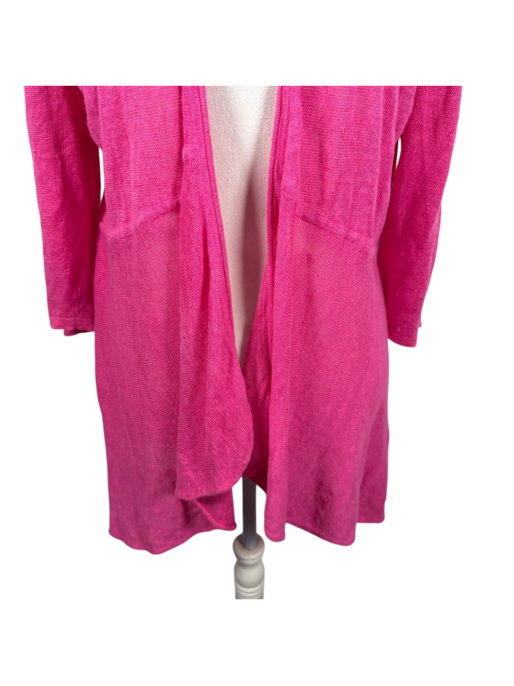 Eileen Fisher System Organic Linen Open Waterfall Drape Front Cardigan Size L - Picture 7 of 11